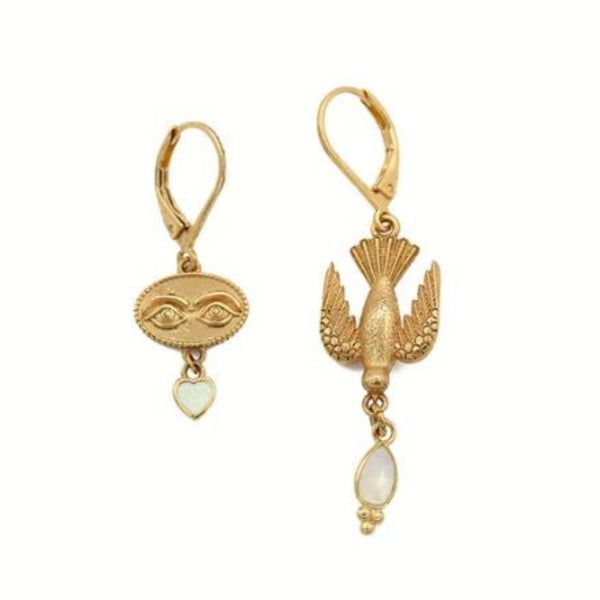 Sacha Asymmetrical <br/> Bird Eye <br/> Earrings <br/> Nacre